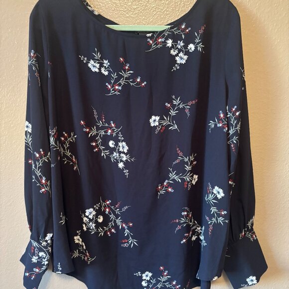 Blue Floral Long-sleeved Blouse - Ann Taylor - XL - Picture 1 of 2